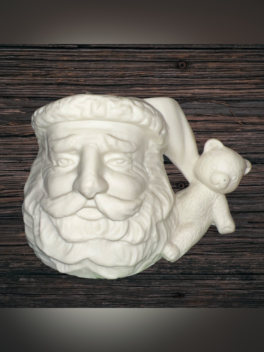 Rare  Beacon Hill santa with teddy bear hanging from hat Porcelain candle holder